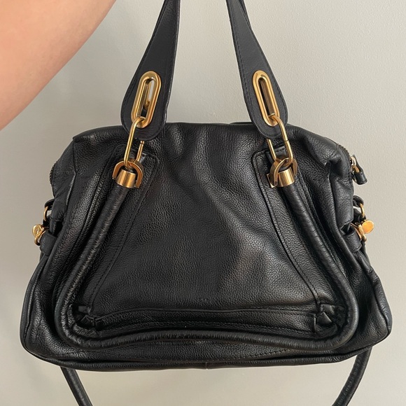 Chloe Black Leather Shoulder Bag with Gold Accents - Picture 2 of 7